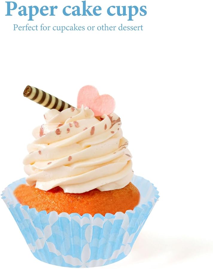 Blue Flower Heat Resistant Paper Muffin Baking Liners 100pcs Nonstick Cake Cups - Image 3